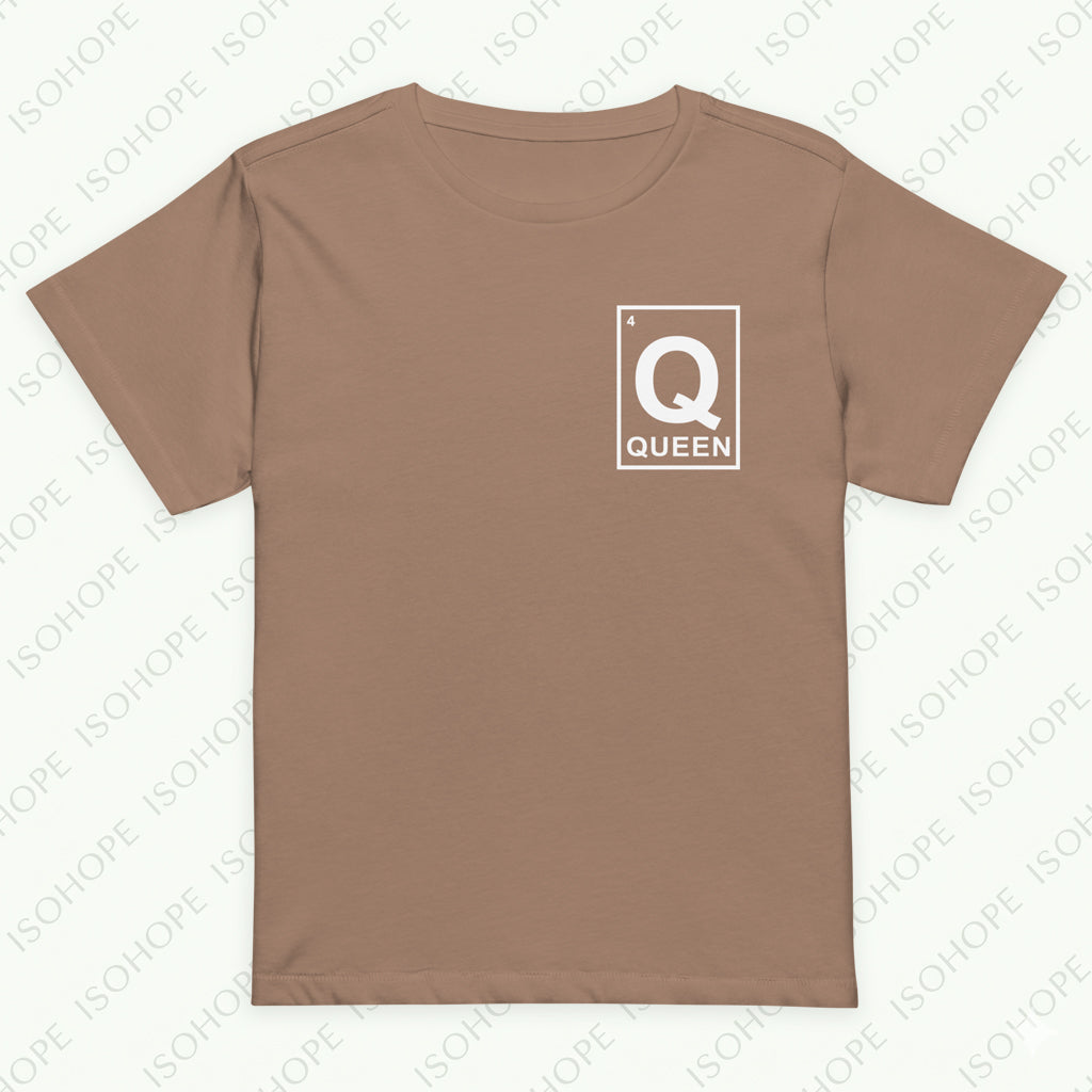 Latte t-shirt with a 'Q Queen' logo on a white background