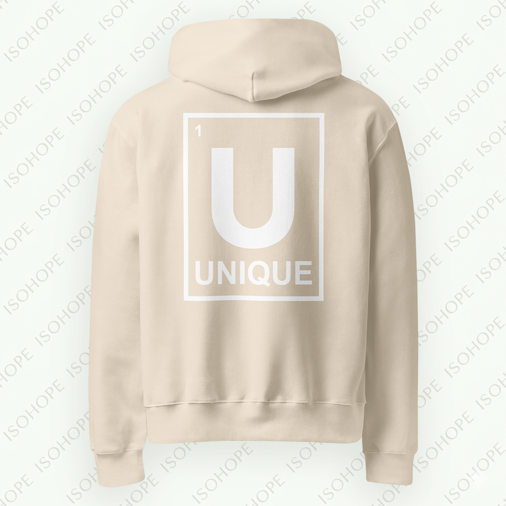 Dust hoodie with 'IN MY ELEMENT' text on a light gray background